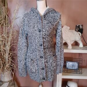 Ashley Outerwear Soft Long Sweater Size Medium M Knit Hood Button Warm Winter